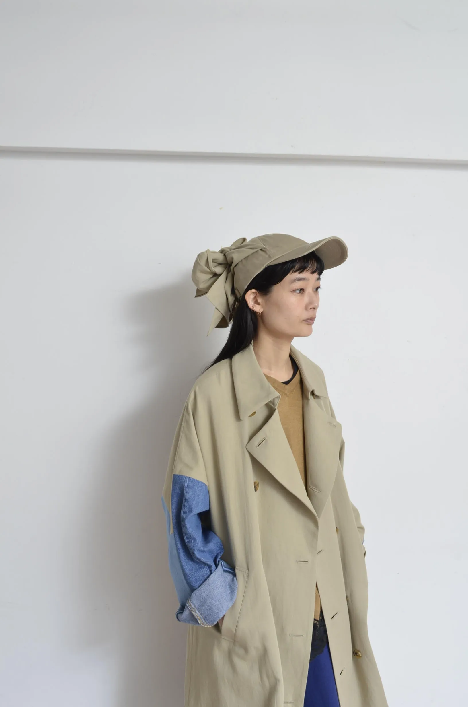 DENIM SLEEVE TRENCH COAT/BEG/02