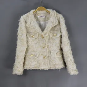 Designer Inspired Gold Buttons Pockets WOOL Tweed Jacket Only for Women