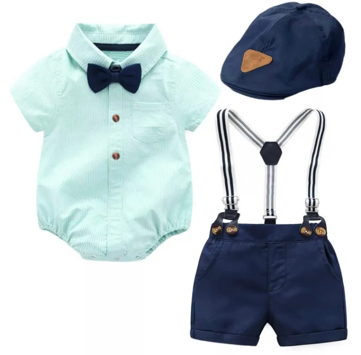 Dino - Baby Boy Short Sleeve Dinoasaur Suit Set with Bow tie