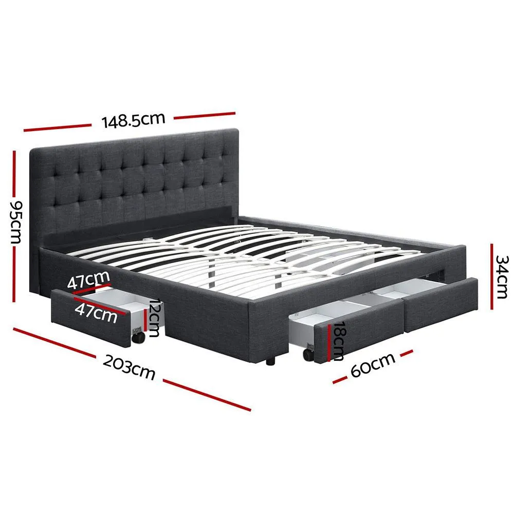 Double Premium Package | Trinity Bed Frame Charcoal, Luna Series Euro Top Mattress (Medium Firm) & Bamboo Mattress Topper!