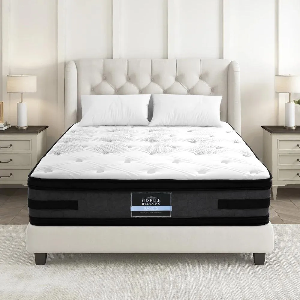 Double Premium Package | Trinity Bed Frame Charcoal, Luna Series Euro Top Mattress (Medium Firm) & Bamboo Mattress Topper!