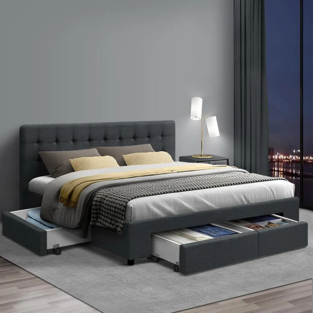 Double Premium Package | Trinity Bed Frame Charcoal, Luna Series Euro Top Mattress (Medium Firm) & Bamboo Mattress Topper!