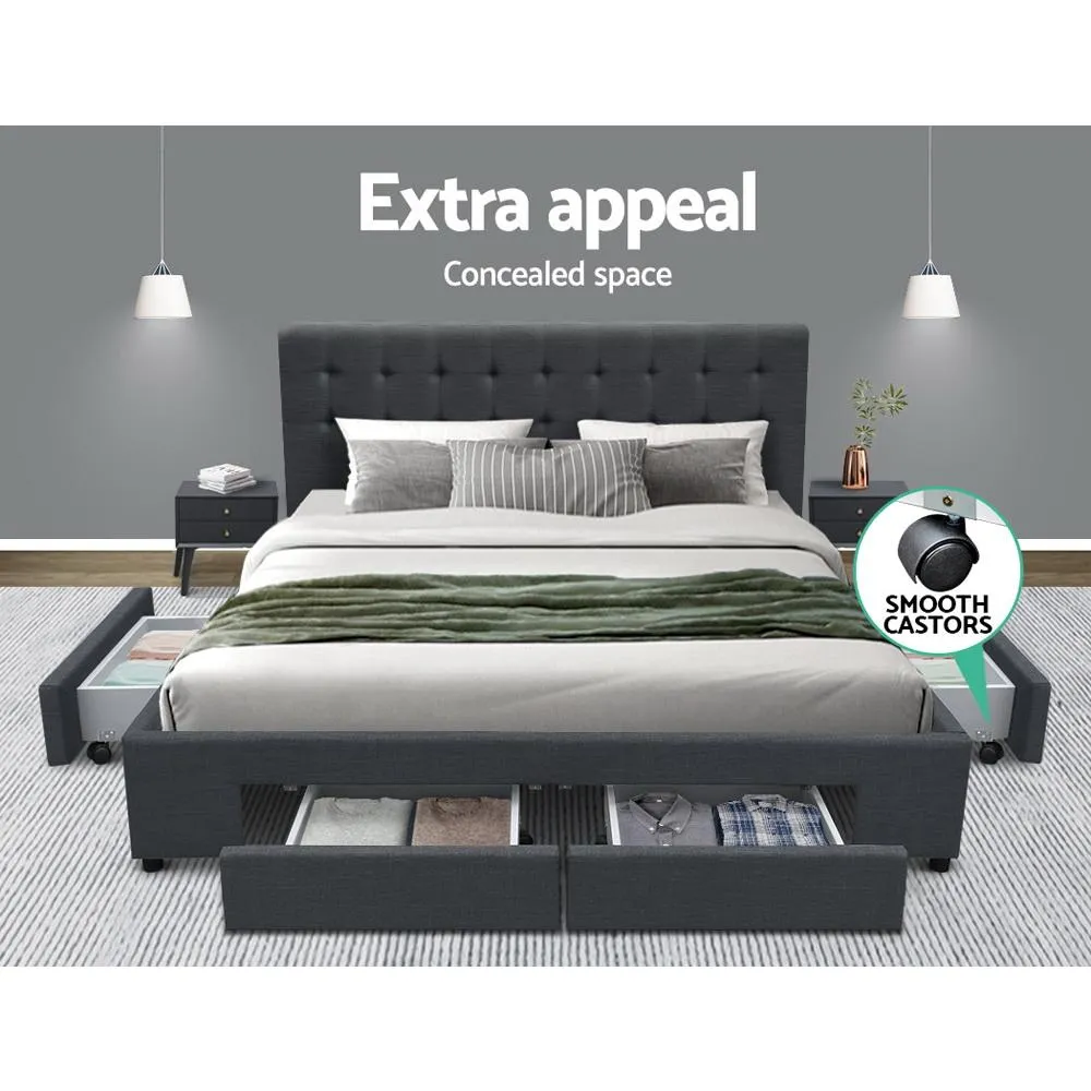 Double Premium Package | Trinity Bed Frame Charcoal, Luna Series Euro Top Mattress (Medium Firm) & Bamboo Mattress Topper!