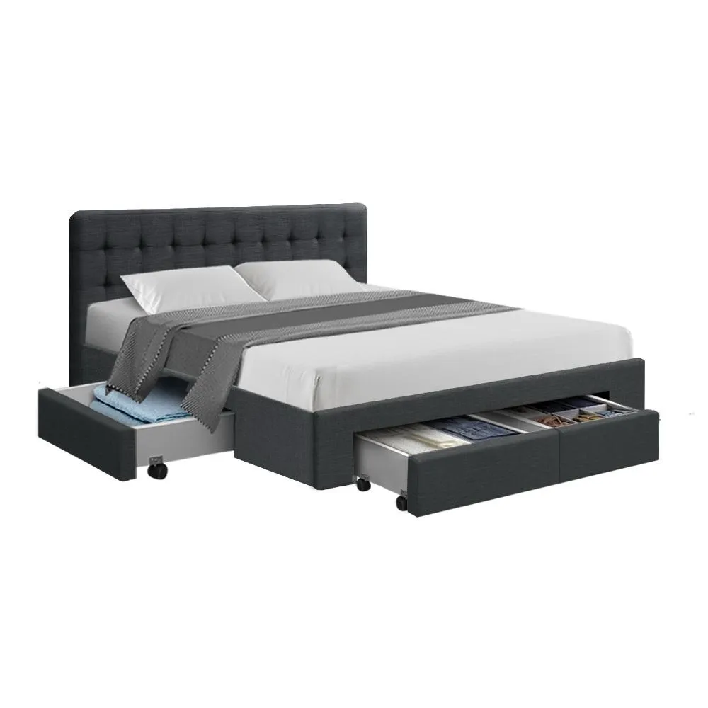 Double Premium Package | Trinity Bed Frame Charcoal, Luna Series Euro Top Mattress (Medium Firm) & Bamboo Mattress Topper!