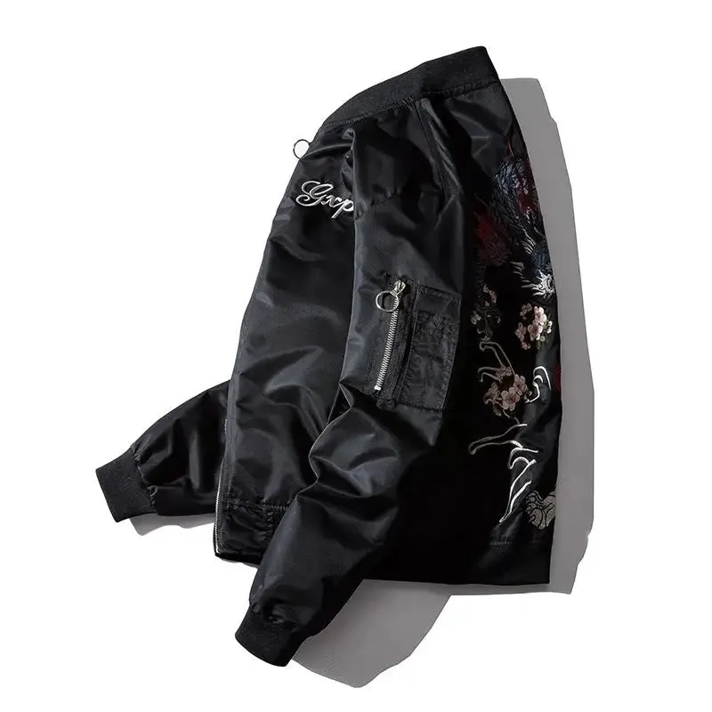 Dragon and Tiger Fight Embroidered Bomber Jacket