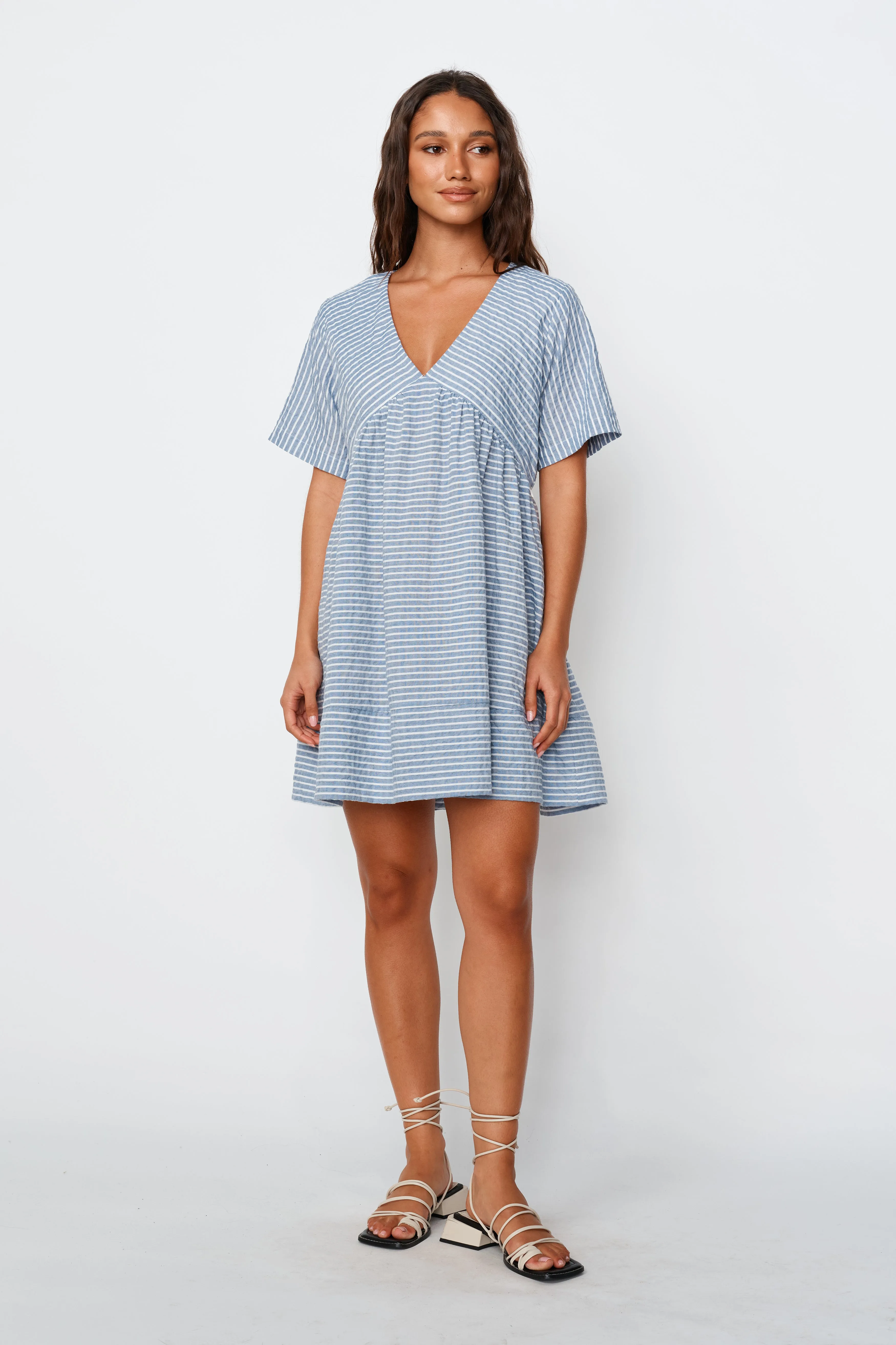 Dune Stripe Mini Dress - Blue / White