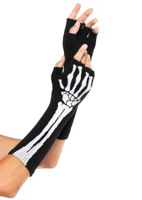 Elbow Length Skeleton Fingerless Gloves