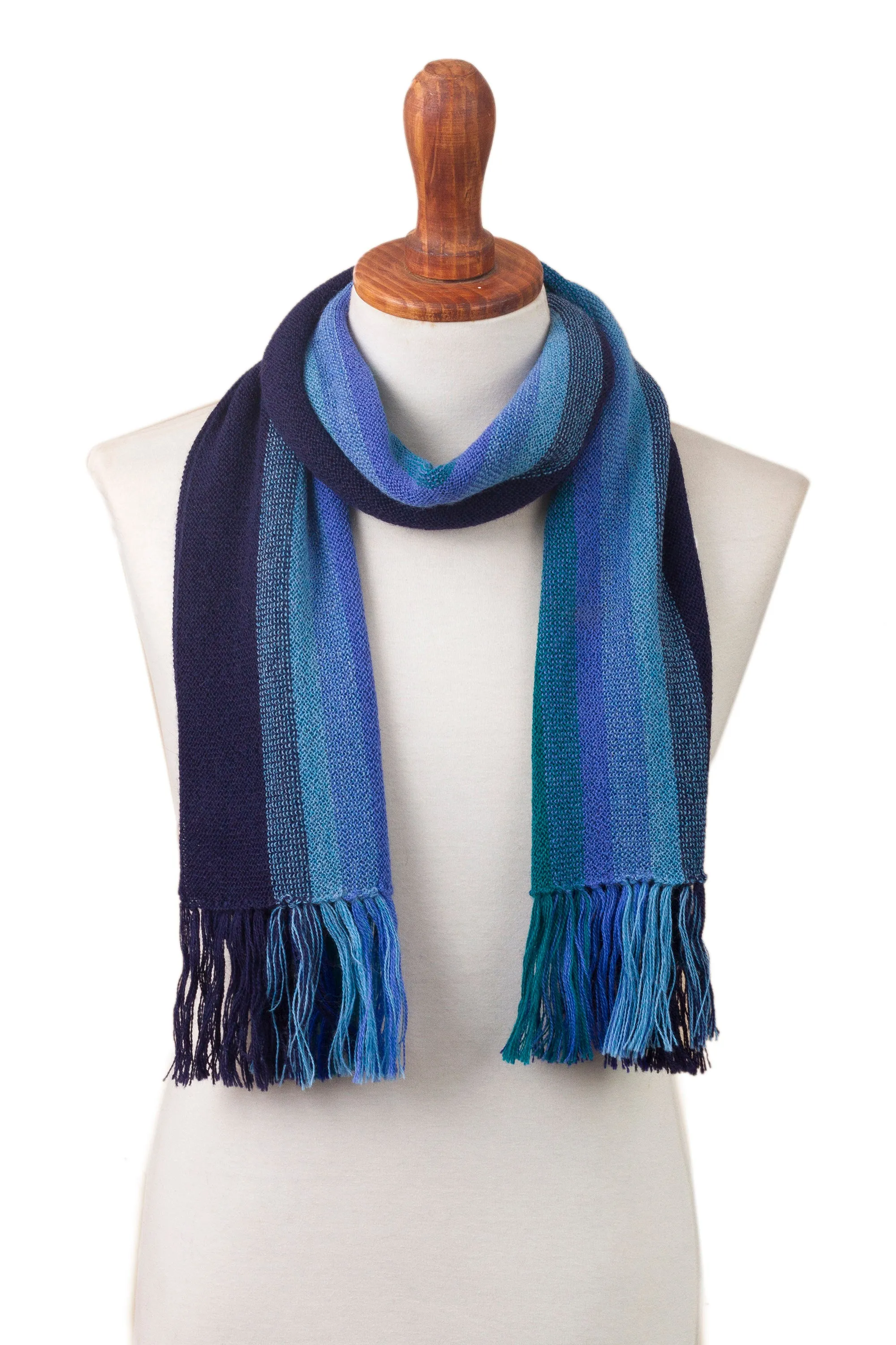 Evening Sky Stripes Multicolor Blue and Teal Striped 100% Alpaca Knit Scarf