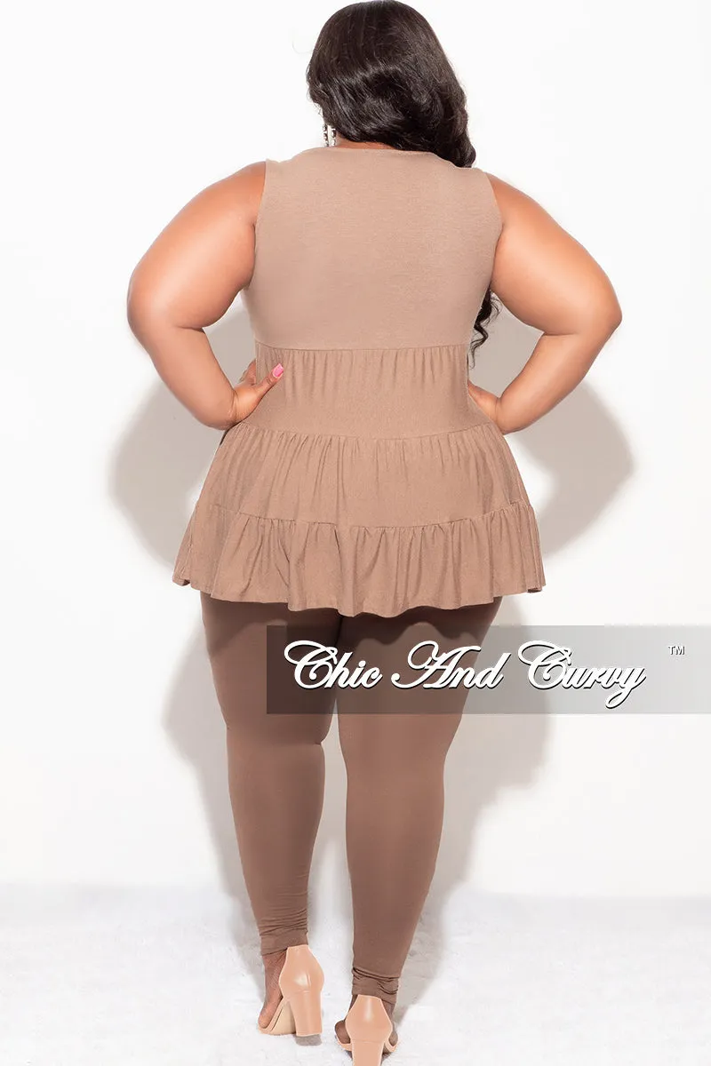 Final Sale Plus Size 2-Piece Sleeveless 3 Tiered Baby Doll Top and Leggings Set in Light/Dark Mocha Set