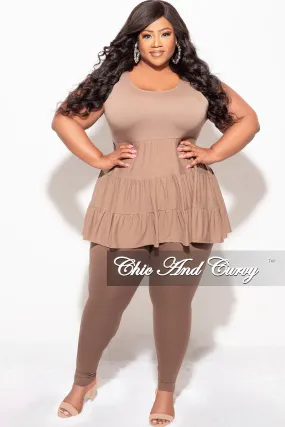 Final Sale Plus Size 2-Piece Sleeveless 3 Tiered Baby Doll Top and Leggings Set in Light/Dark Mocha Set