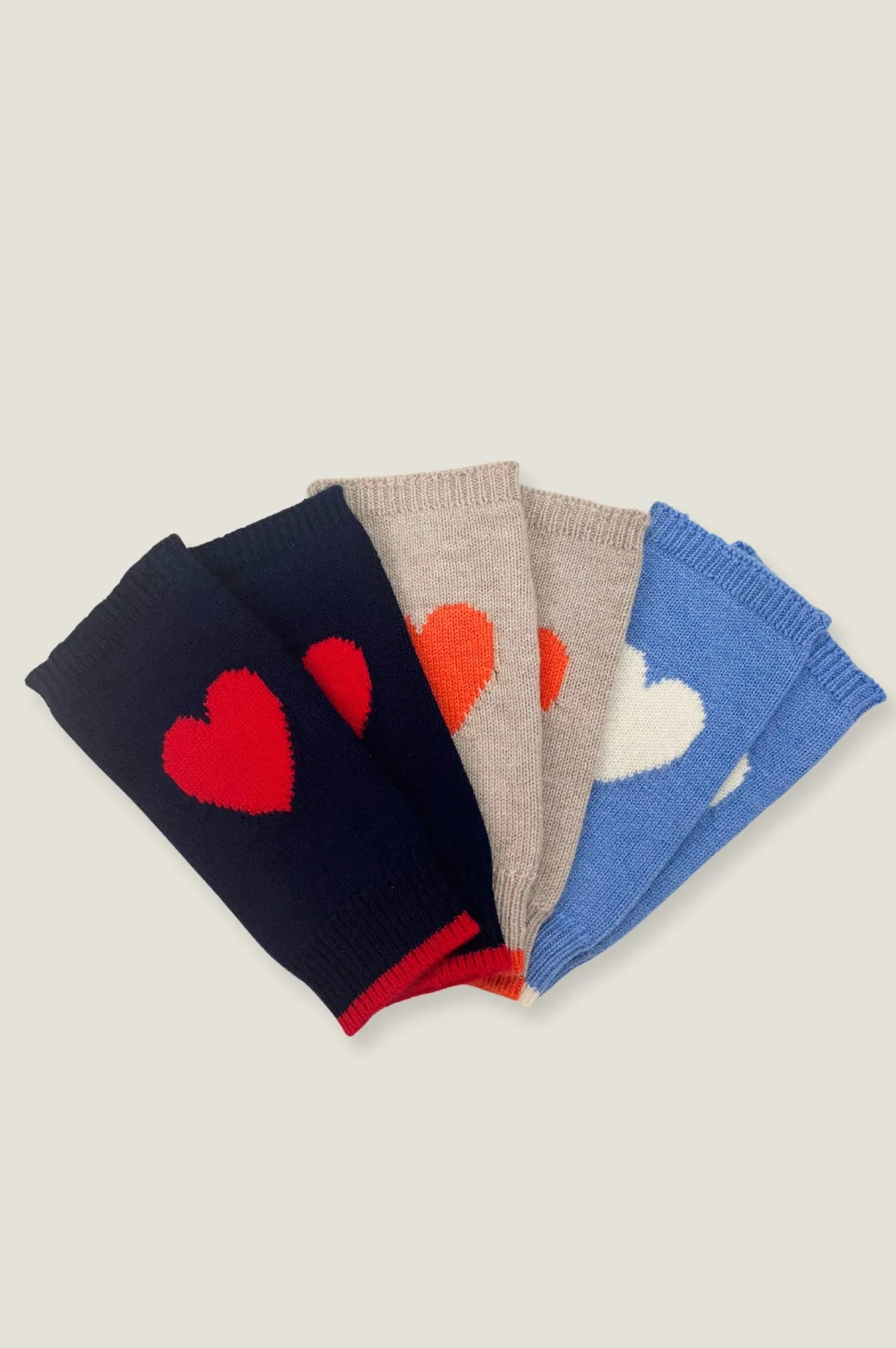 Fingerless Heart Gloves | Navy/Red