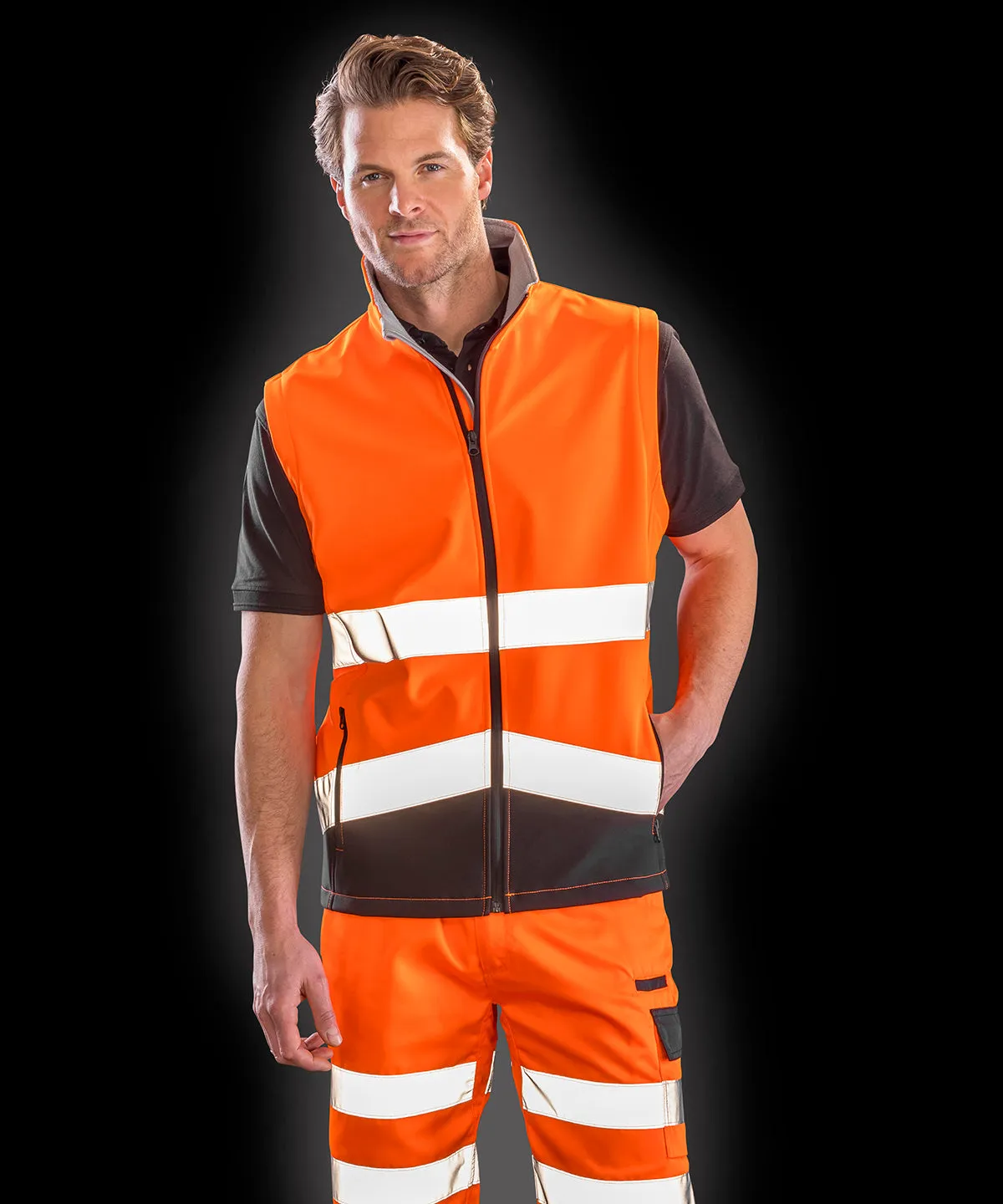 Fluorescent Yellow/Black - Printable safety softshell gilet