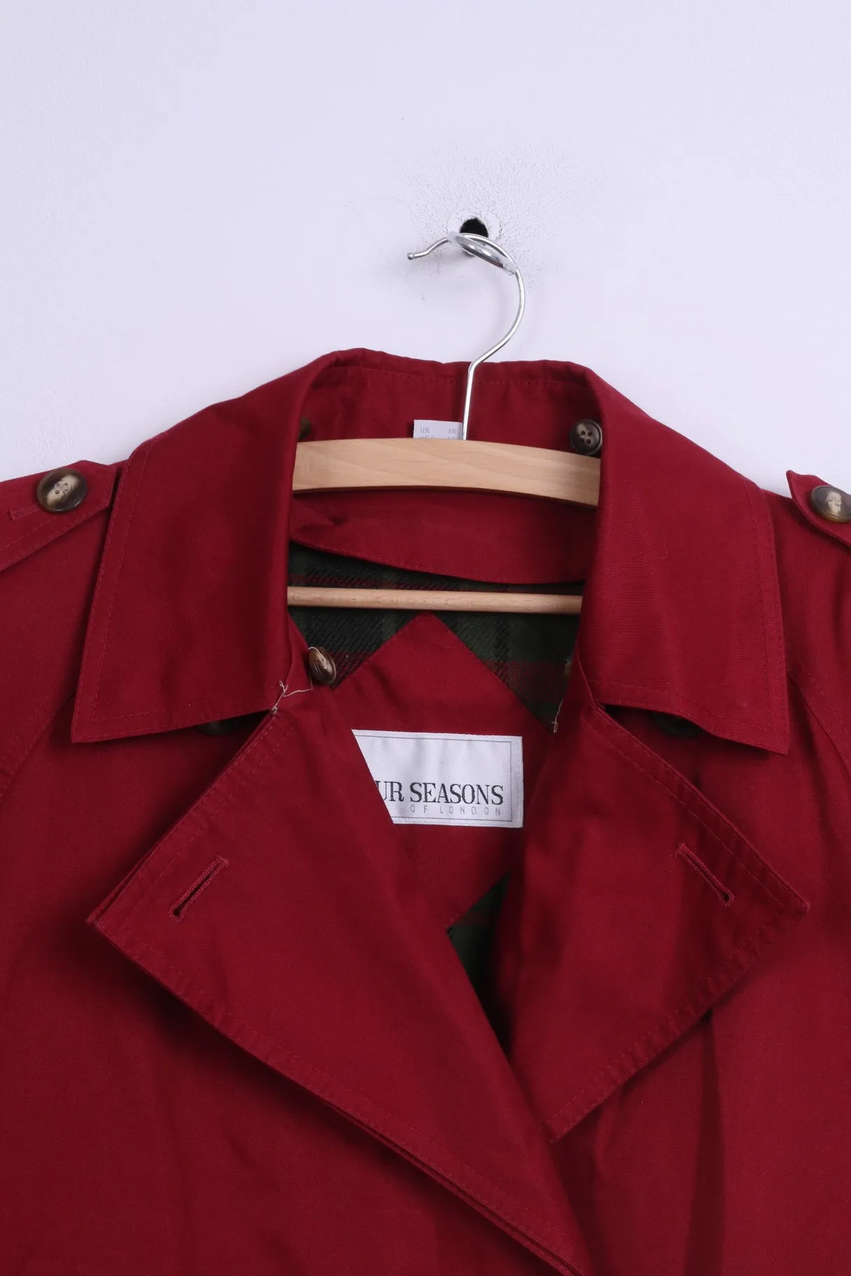 Four Seasons of London Womens 14 XL Coat Trench Red Double Breasted