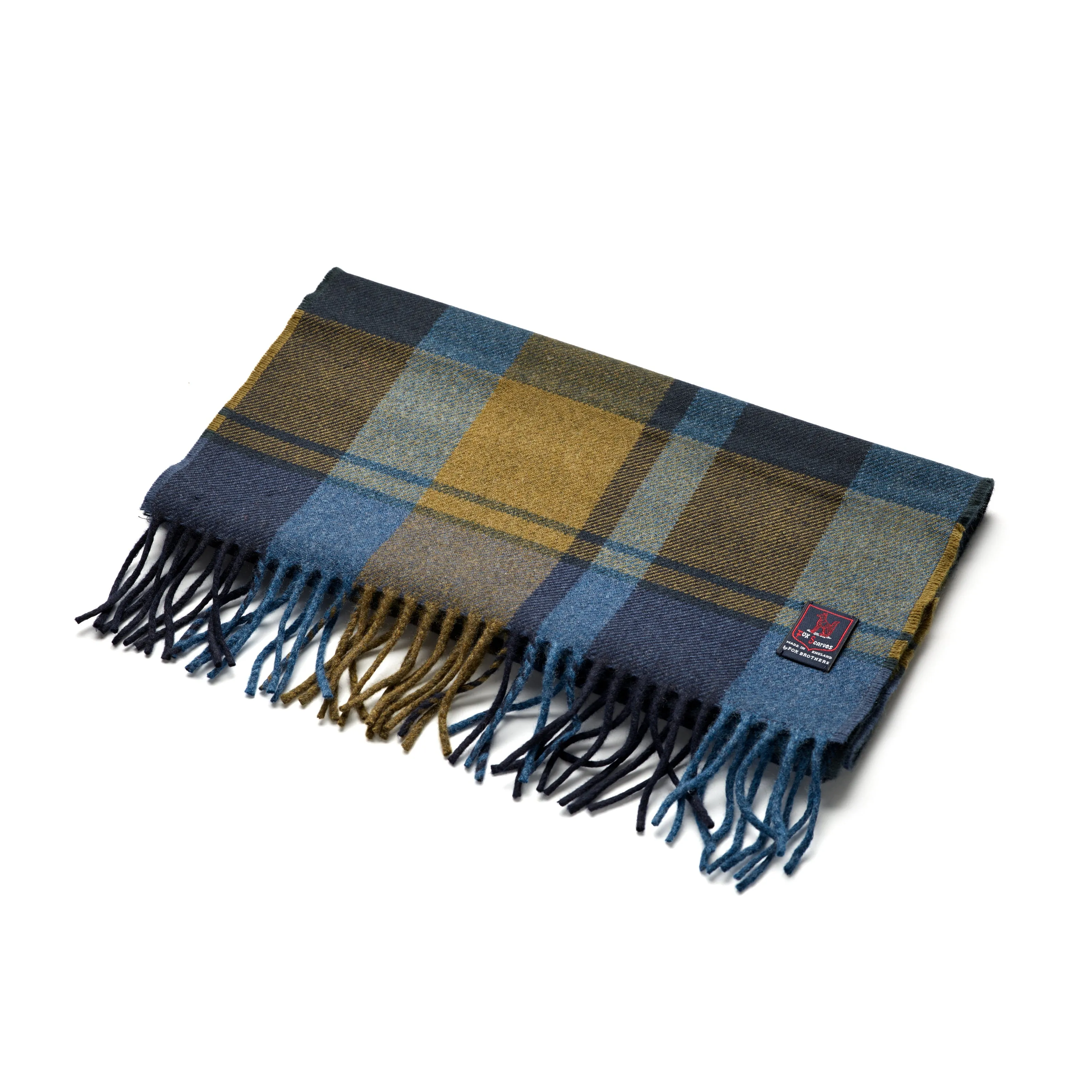 Fox Brothers Merino/Cashmere Navy & Olive Plaid Scarf