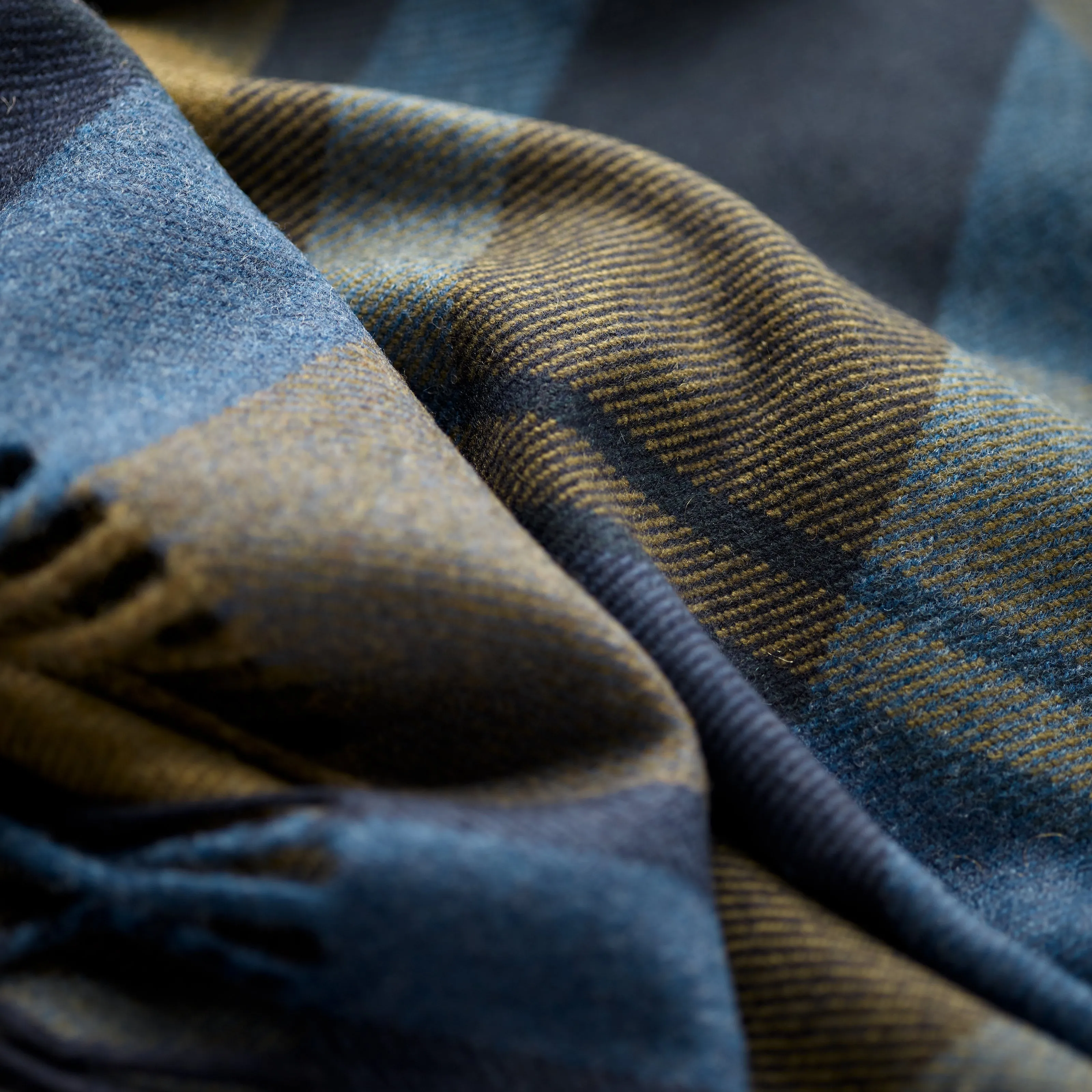 Fox Brothers Merino/Cashmere Navy & Olive Plaid Scarf