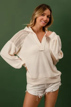 French Terry Lace Shoulder Top