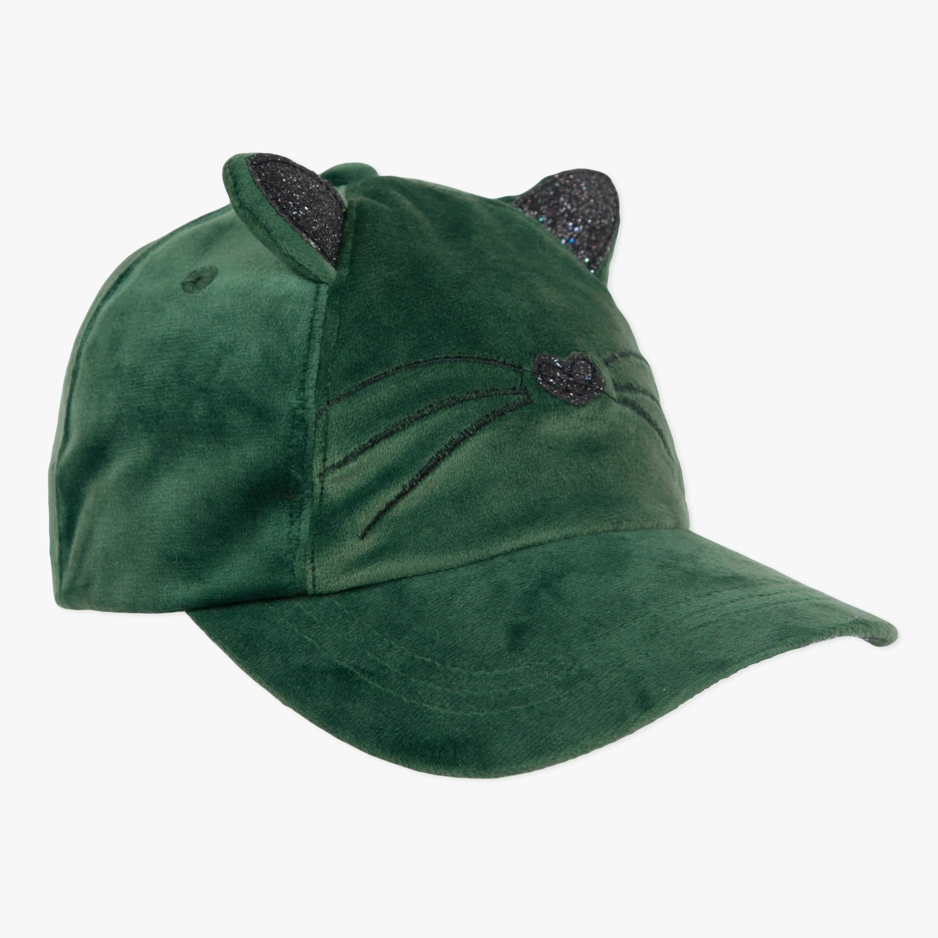 Girls' green velvet cat hat