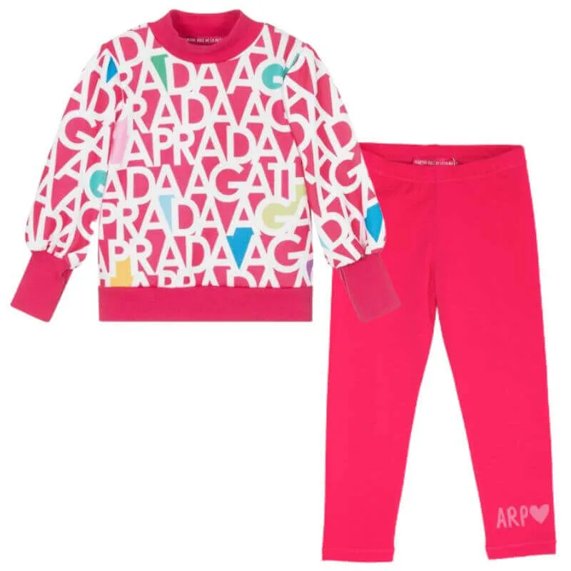 Girls Pink & White Legging Set