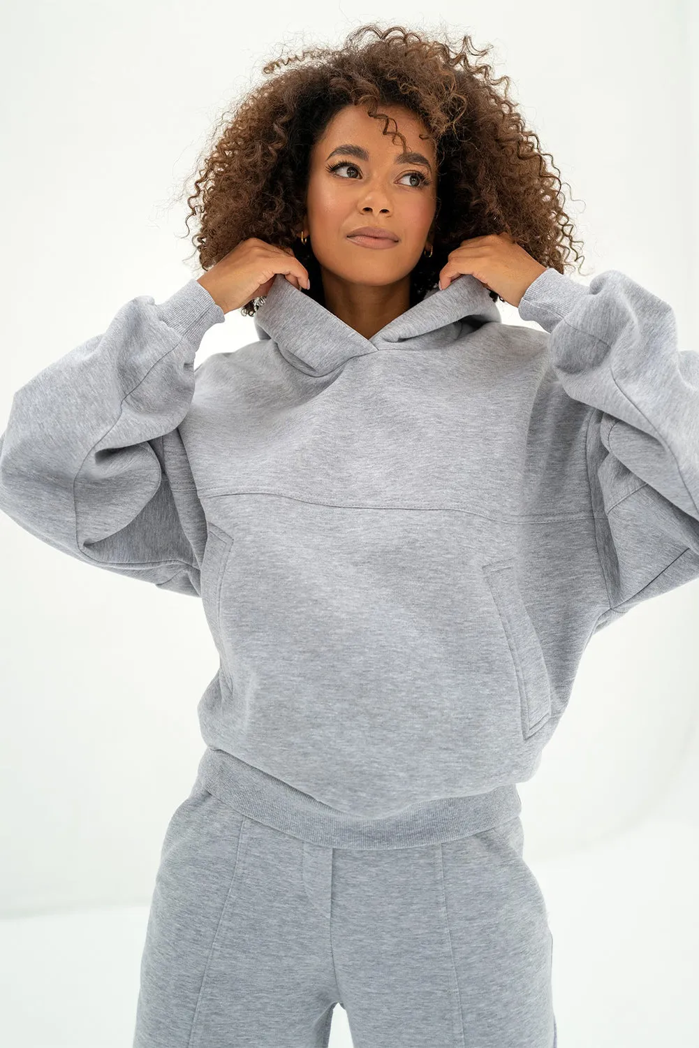 Gray Solid Exposed Seams Hoodie and Jogger Set