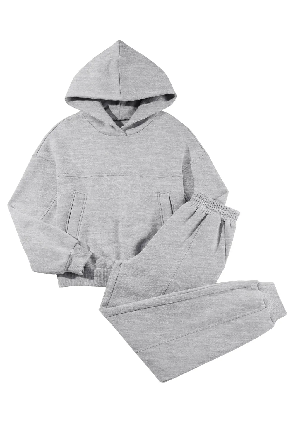 Gray Solid Exposed Seams Hoodie and Jogger Set