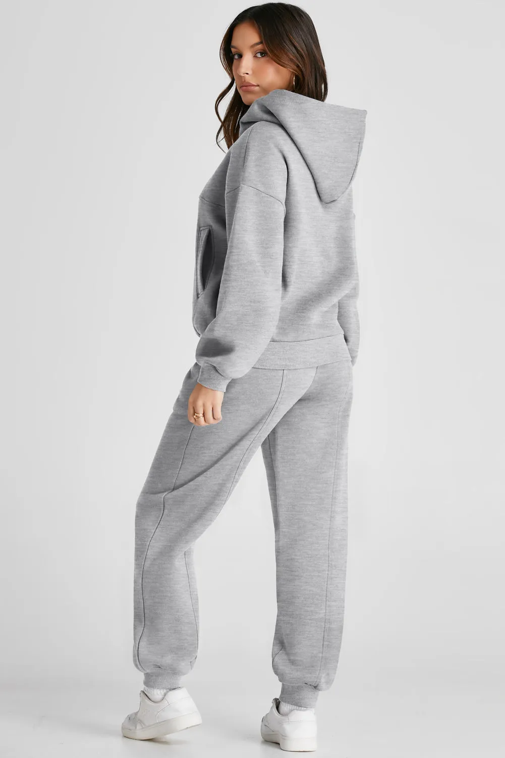 Gray Solid Exposed Seams Hoodie and Jogger Set