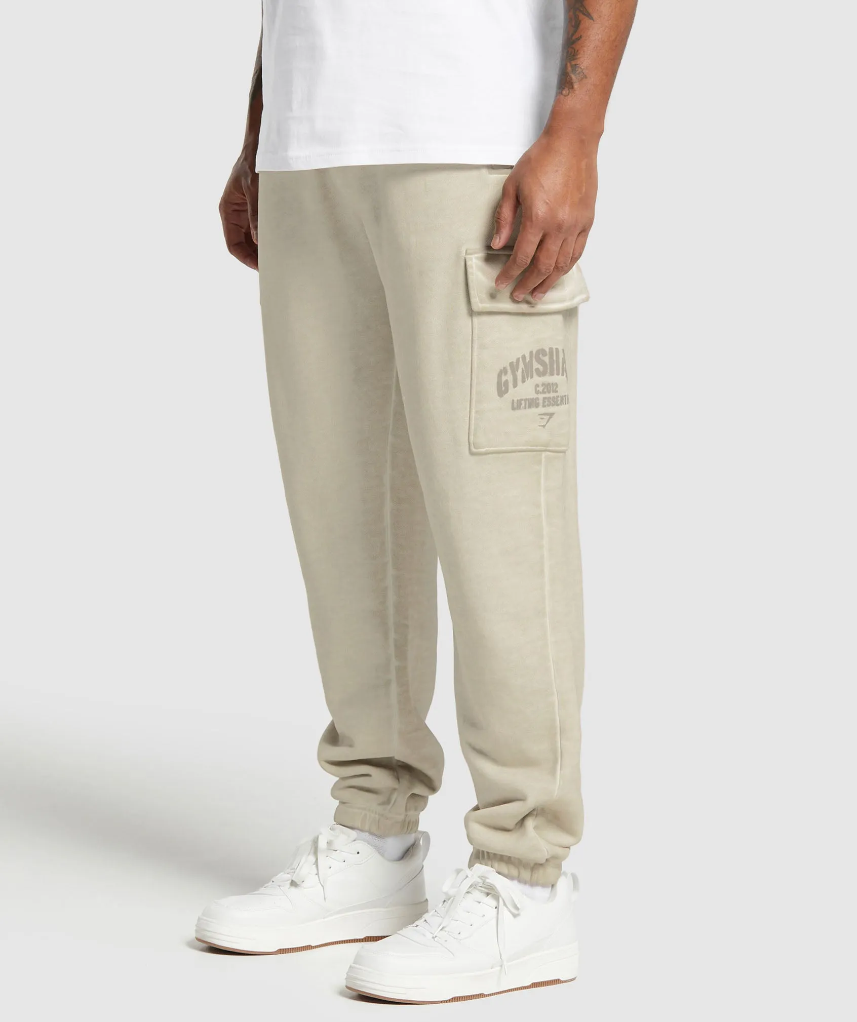 Gymshark Heavyweight Washed Cargo Joggers - Pebble Grey