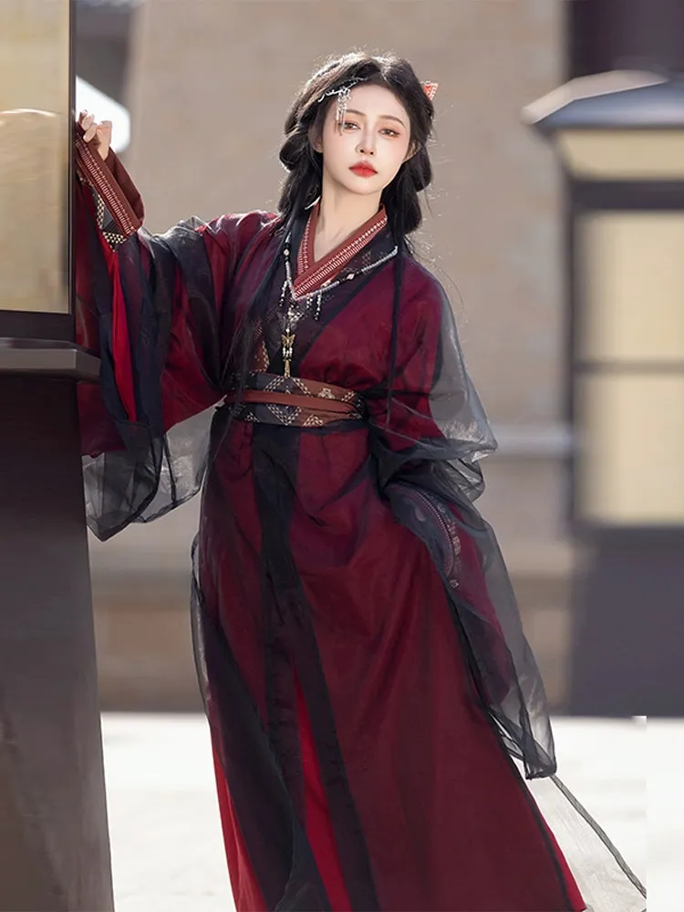 Han Dynasty Hanfu, Straight Hem Robe, Cinnabar 朱砂