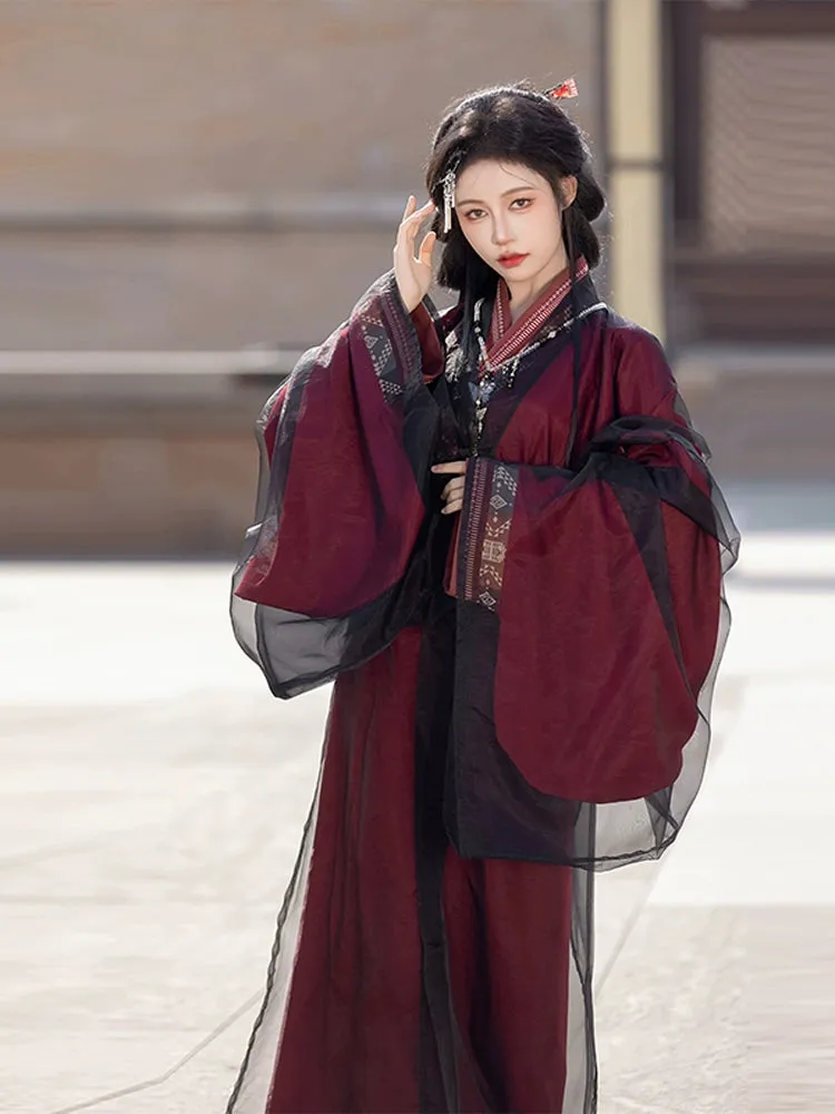 Han Dynasty Hanfu, Straight Hem Robe, Cinnabar 朱砂