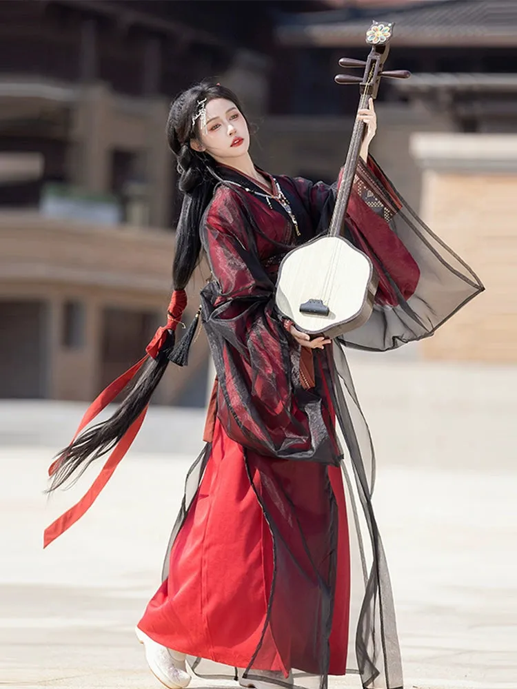 Han Dynasty Hanfu, Straight Hem Robe, Cinnabar 朱砂