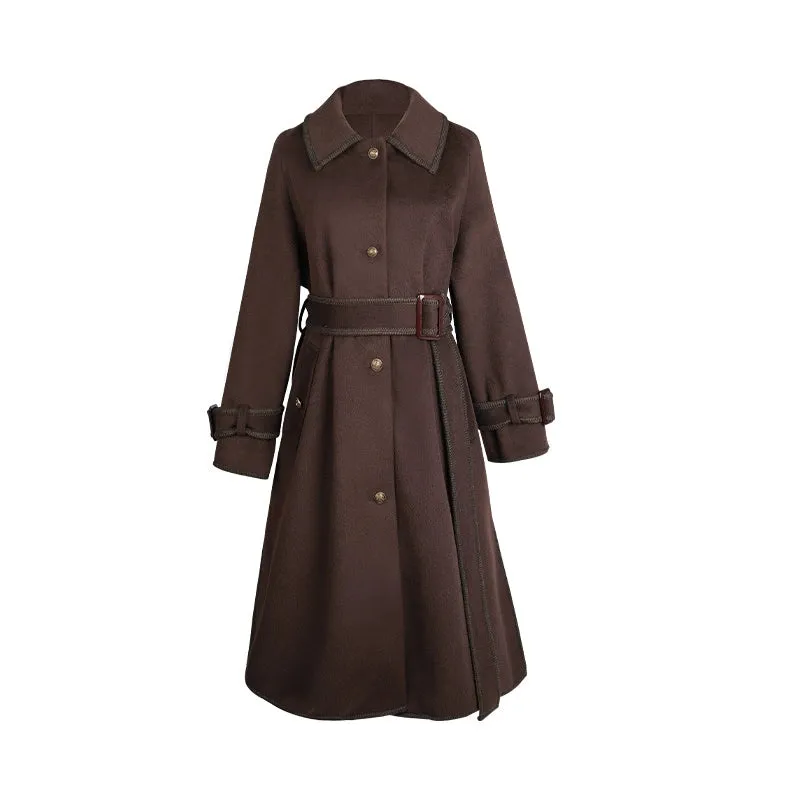 Hanfu Inspired Autumn and Winter Thickened Warm Double-Sided Tweed Coat, College 学院