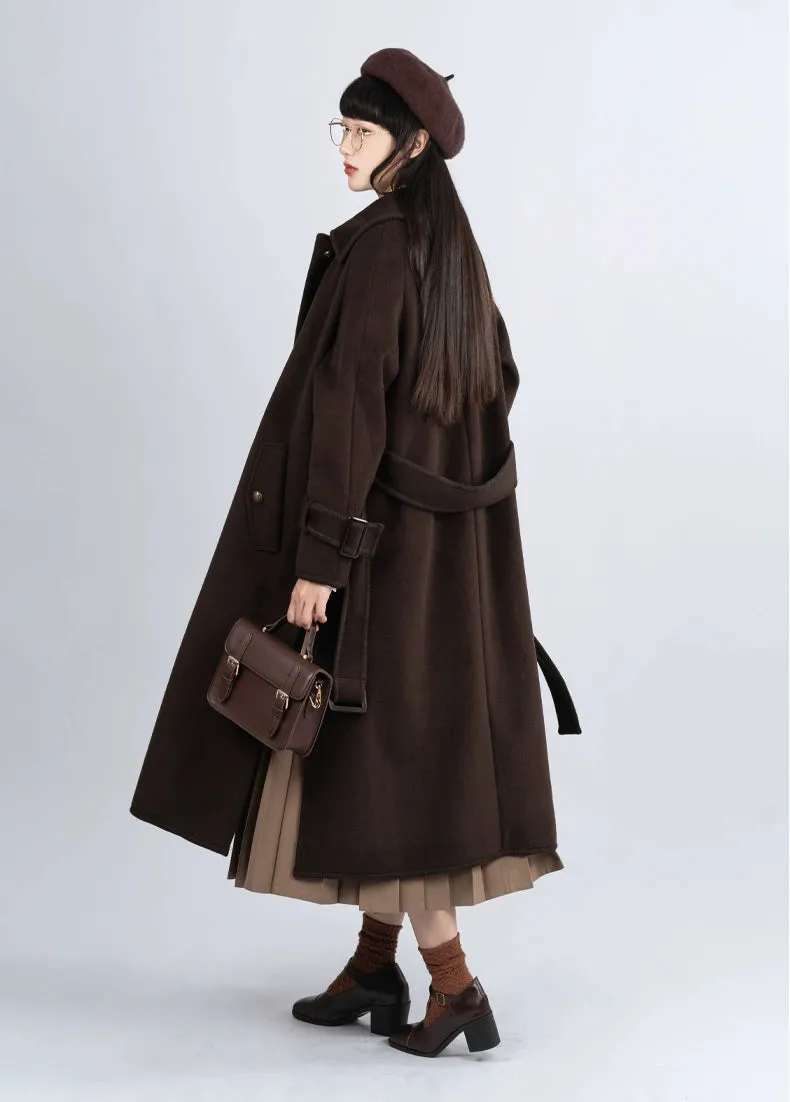 Hanfu Inspired Autumn and Winter Thickened Warm Double-Sided Tweed Coat, College 学院