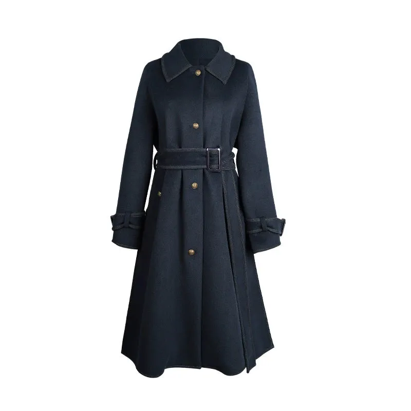 Hanfu Inspired Autumn and Winter Thickened Warm Double-Sided Tweed Coat, College 学院