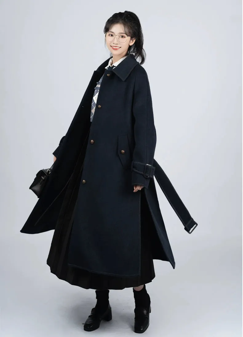 Hanfu Inspired Autumn and Winter Thickened Warm Double-Sided Tweed Coat, College 学院