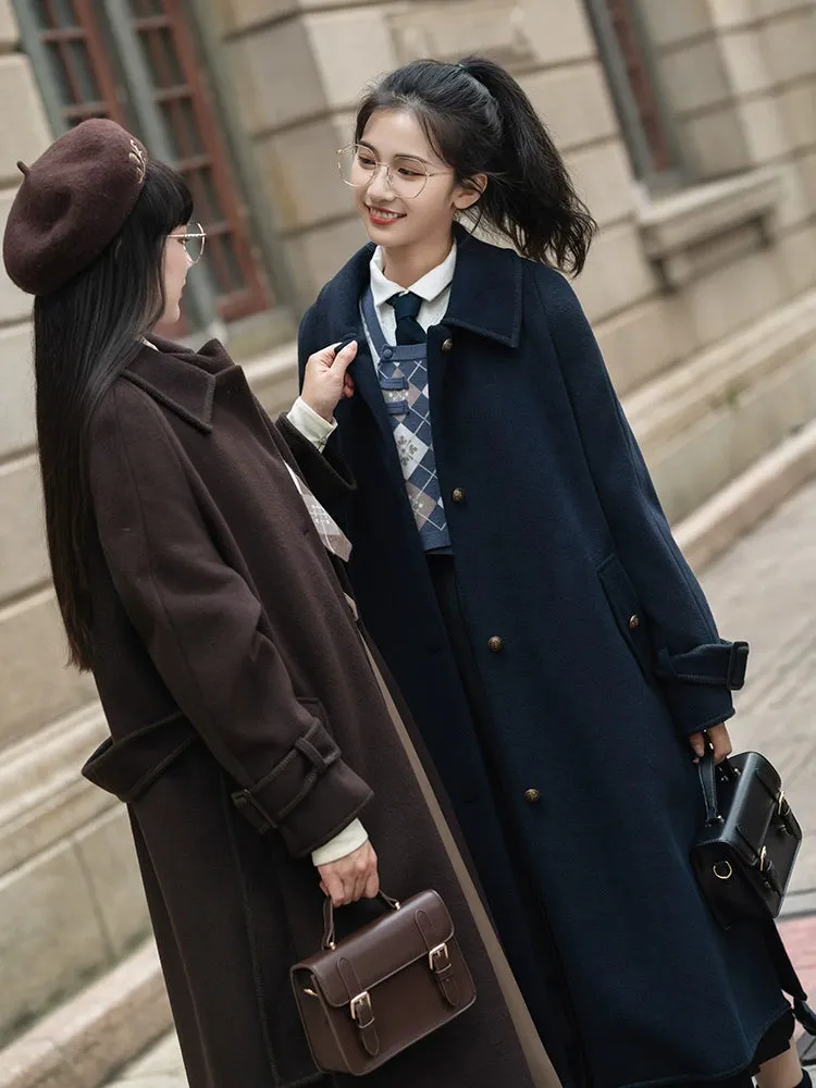 Hanfu Inspired Autumn and Winter Thickened Warm Double-Sided Tweed Coat, College 学院