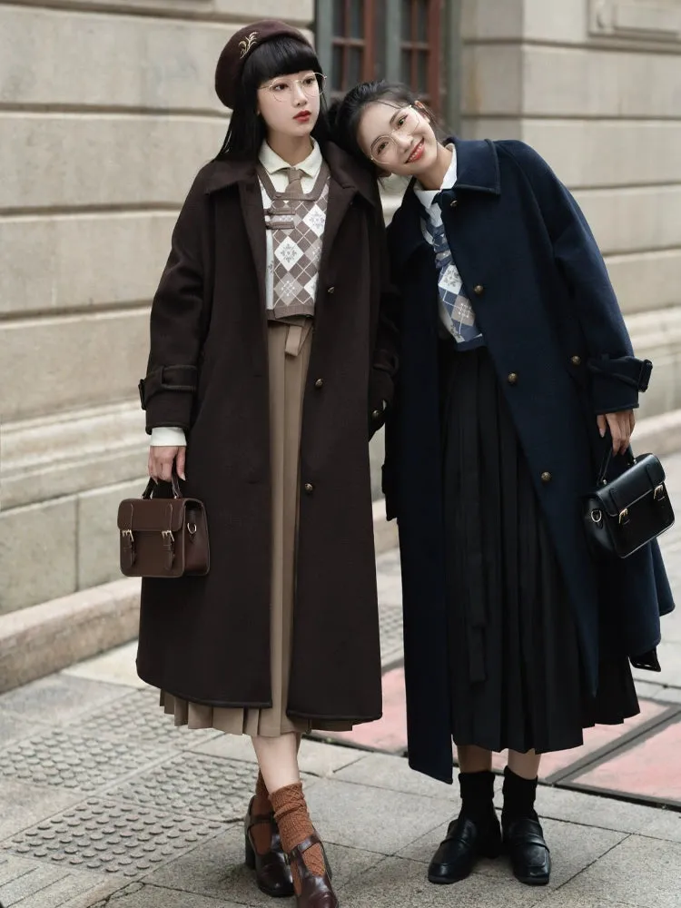 Hanfu Inspired Autumn and Winter Thickened Warm Double-Sided Tweed Coat, College 学院