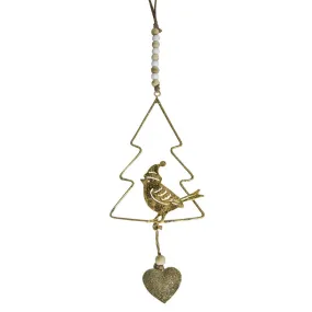 Hanging Gold Bird In Tree With Heart