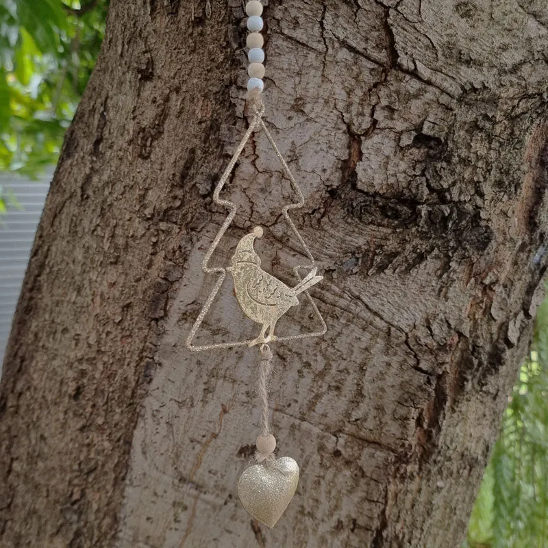 Hanging Gold Bird In Tree With Heart