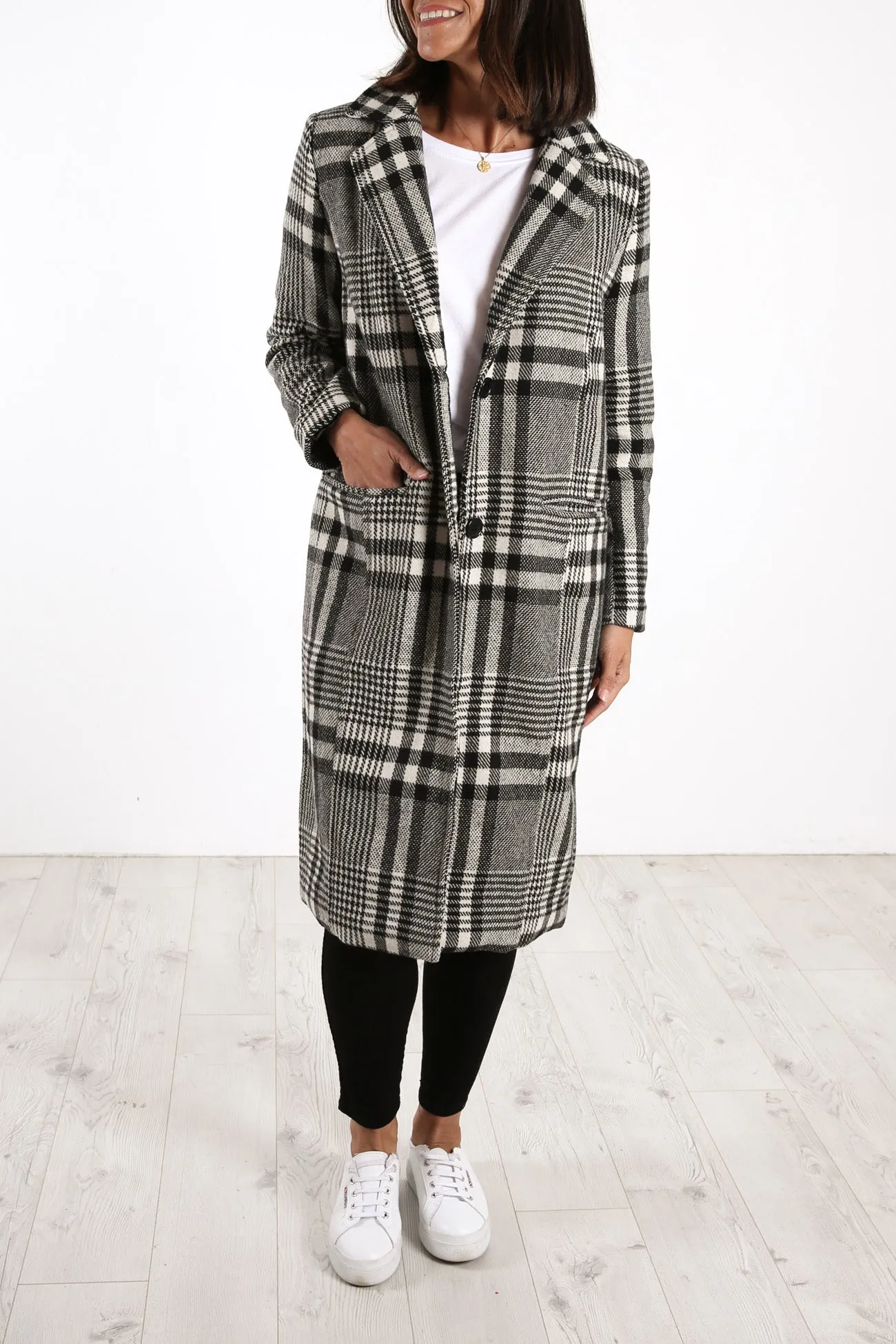 Hensley Check Coat Black