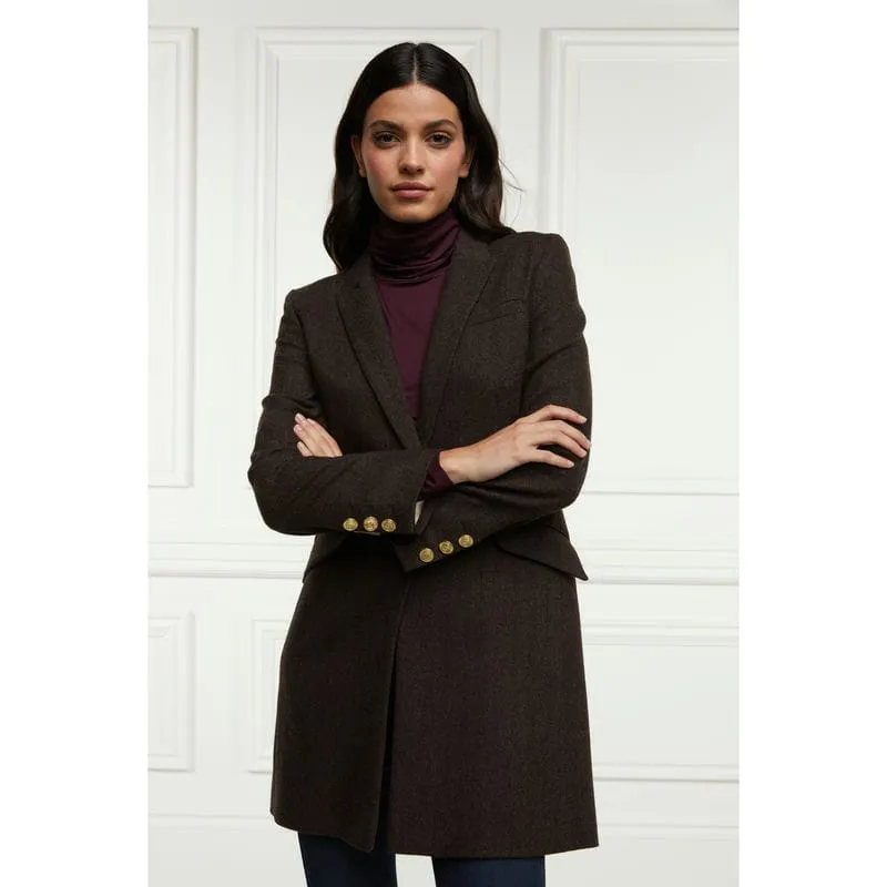 Holland Cooper Highgrove Ladies Tweed Coat - Chocolate Herringbone