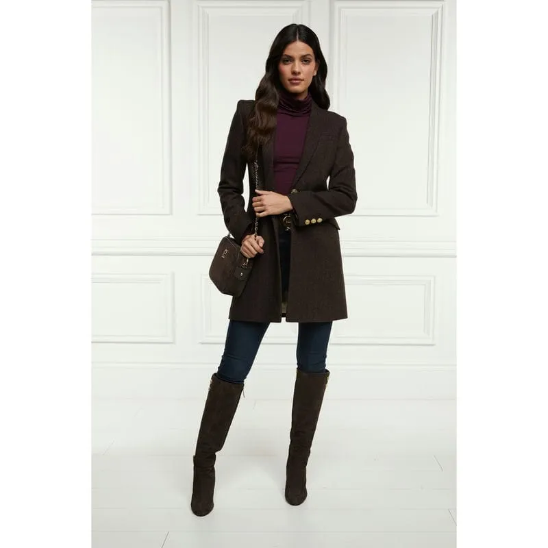 Holland Cooper Highgrove Ladies Tweed Coat - Chocolate Herringbone