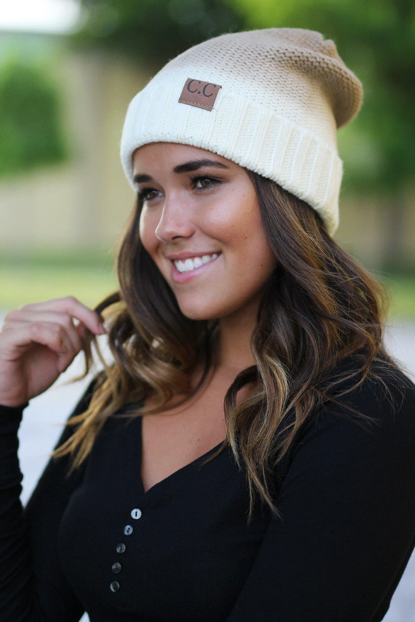 Ivory Ombre Knit Beanie