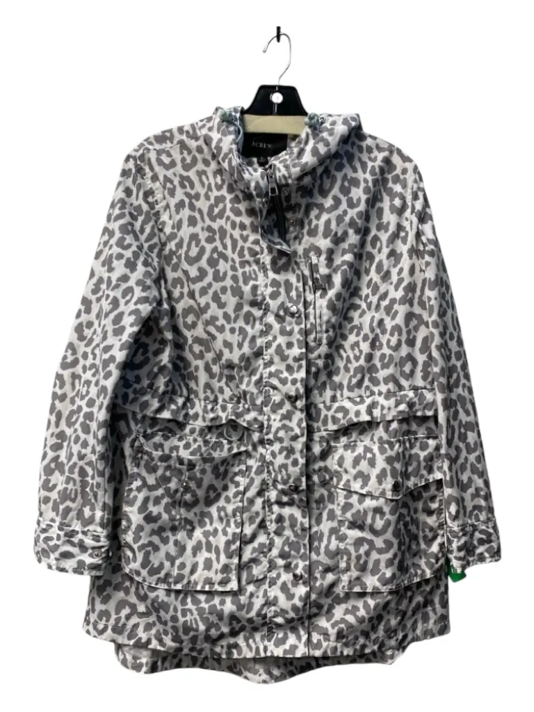 J Crew White & Gray Polyester Hood Long Sleeve Cheetah Raincoat