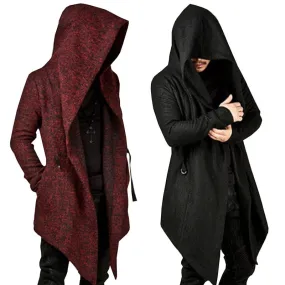 Jinquedai Steampunk Men Gothic Male Hooded Irregular Red Black Trench Vintage Mens Outerwear Cloak Fashion trench coat men