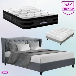 King Premium Package | Altona Bed Grey, Luna Series Euro Top Mattress (Medium Firm) & Bamboo Mattress Topper!