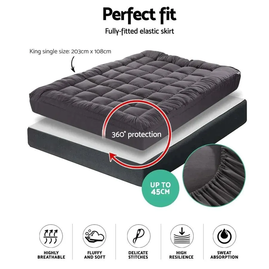 King Single Premium Package | Coogee Bed Frame Grey, Alanya Euro Top Pocket Spring Mattress (Medium Firm) & Pillowtop Mattress Topper