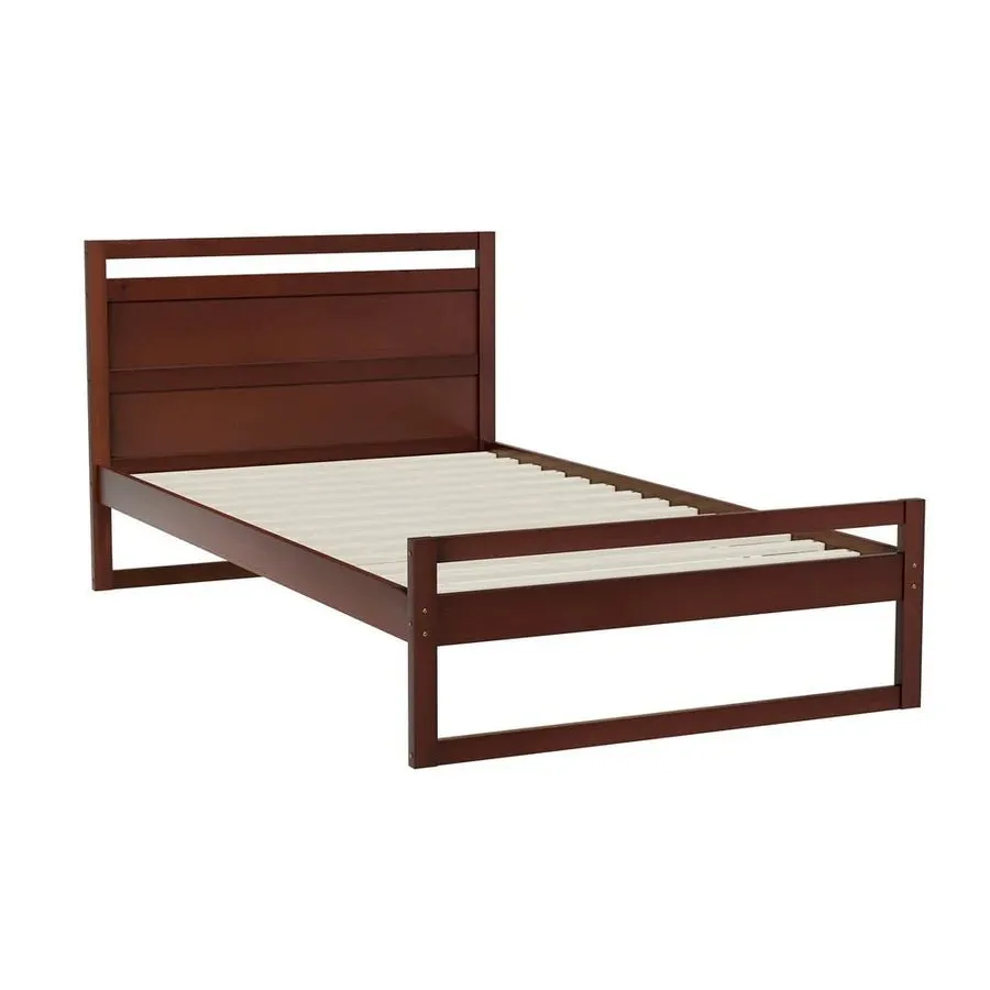 King Single Premium Package | Witton Wooden Bed Frame Walnut, Alanya Euro Top Pocket Spring Mattress (Medium Firm) & Pillowtop Mattress Topper