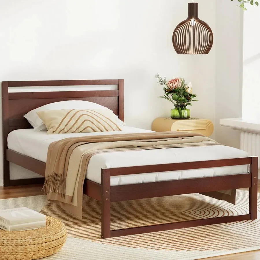 King Single Premium Package | Witton Wooden Bed Frame Walnut, Alanya Euro Top Pocket Spring Mattress (Medium Firm) & Pillowtop Mattress Topper