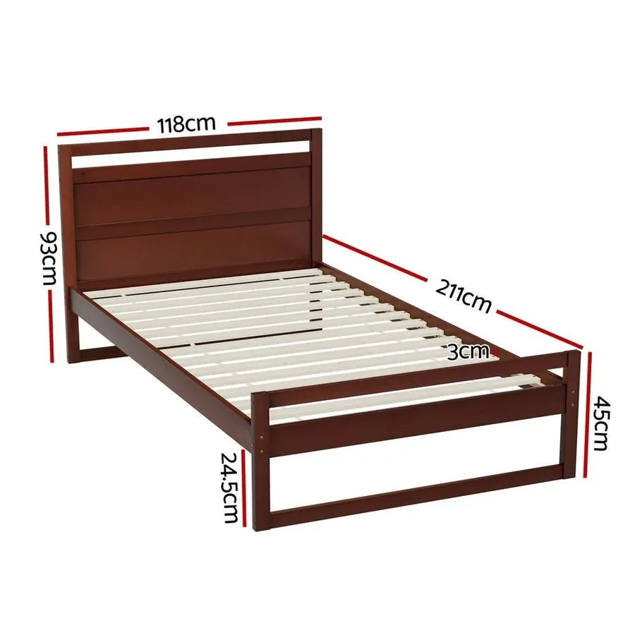 King Single Premium Package | Witton Wooden Bed Frame Walnut, Alanya Euro Top Pocket Spring Mattress (Medium Firm) & Pillowtop Mattress Topper