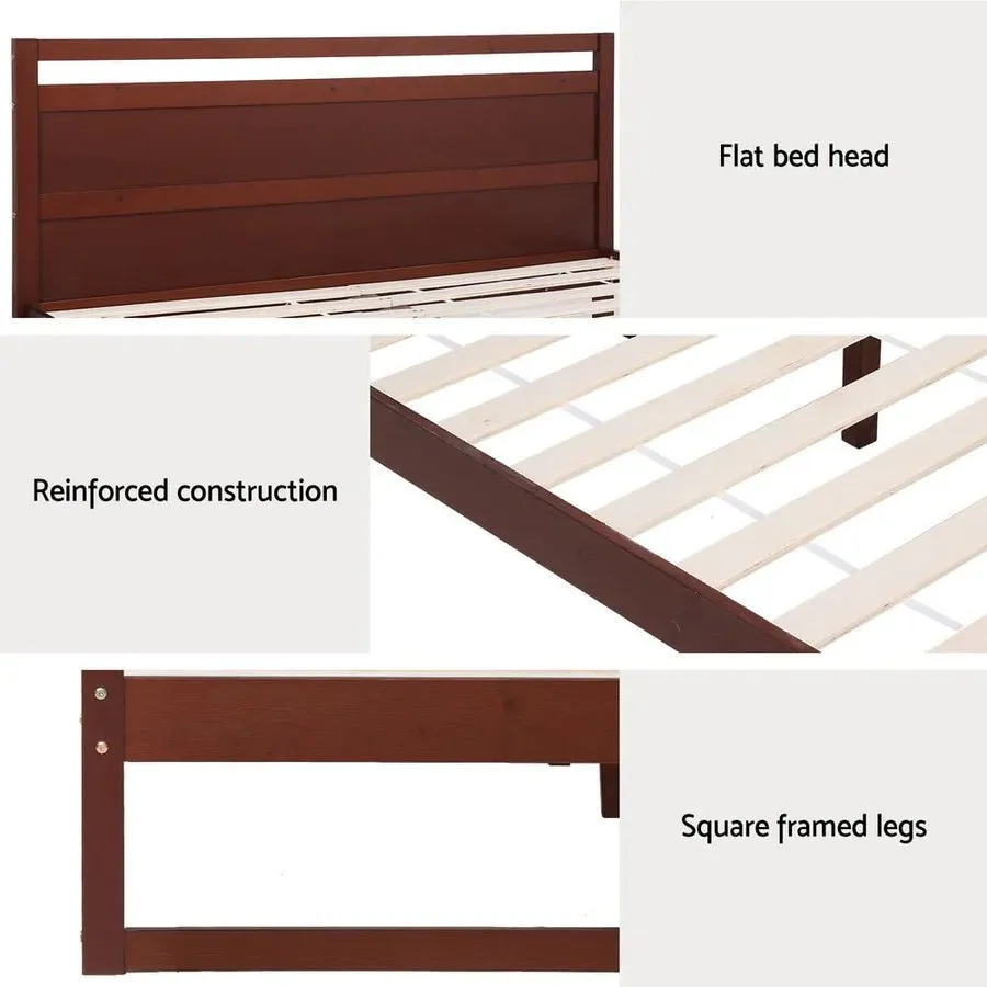 King Single Premium Package | Witton Wooden Bed Frame Walnut, Alanya Euro Top Pocket Spring Mattress (Medium Firm) & Pillowtop Mattress Topper