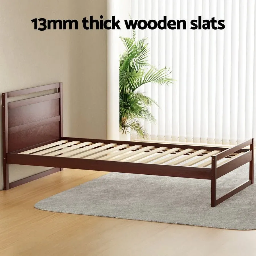 King Single Premium Package | Witton Wooden Bed Frame Walnut, Alanya Euro Top Pocket Spring Mattress (Medium Firm) & Pillowtop Mattress Topper